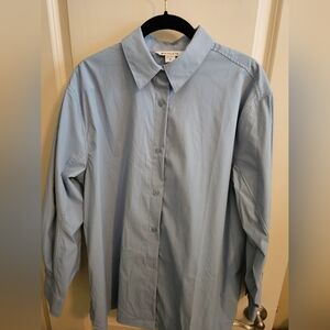 Chicos no iron 3/4 Sleeve Stretch Shirt Blue Chicos Size 2/Large NWOT